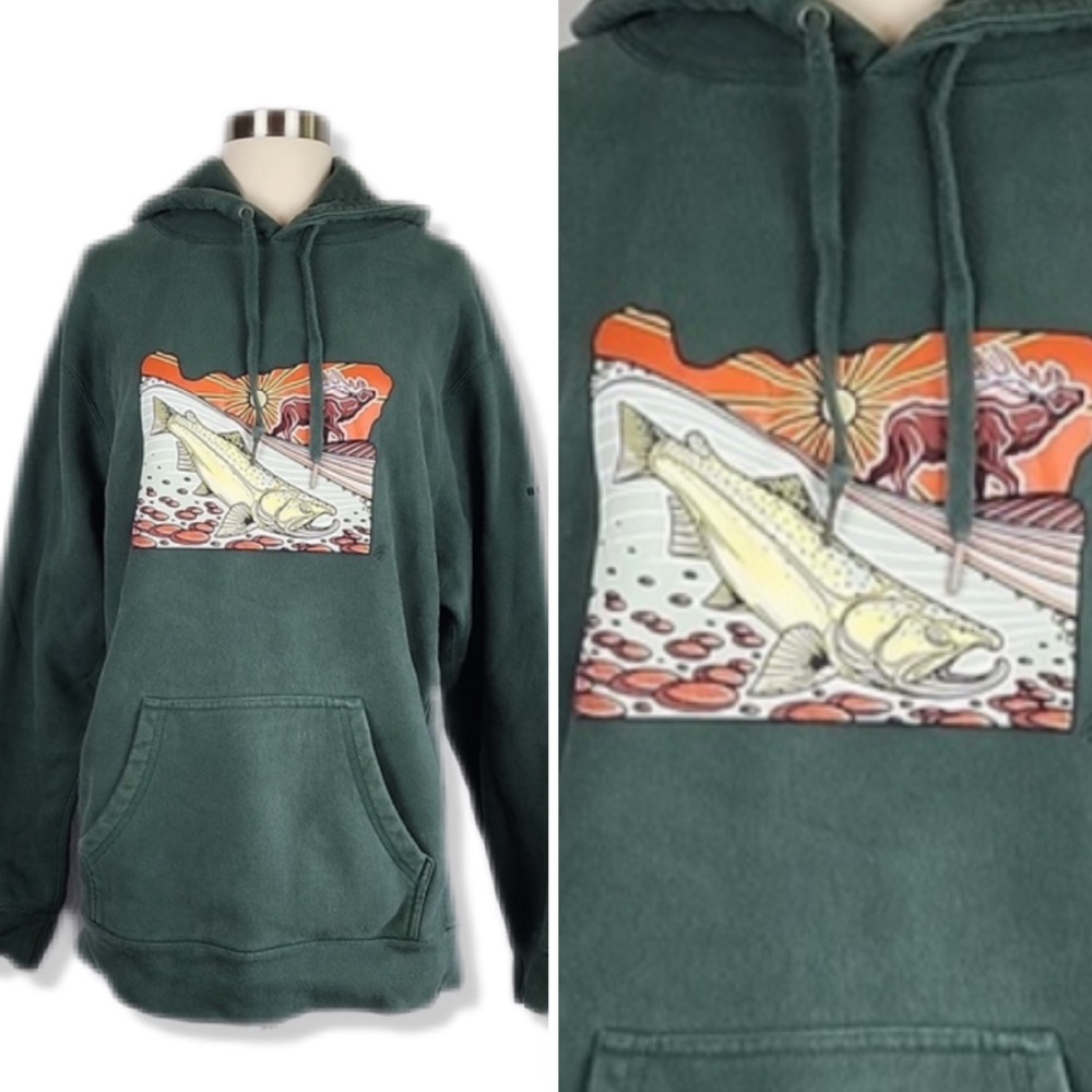 Benchmade Oregon Custom Green Salmon and Elk Thick Graphic Pullover Hoodie
